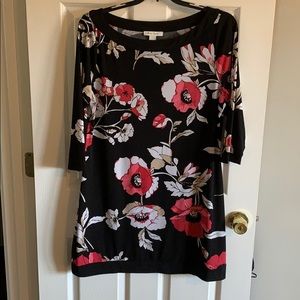 WHBM Long Pink/Black/White Flower Tunic